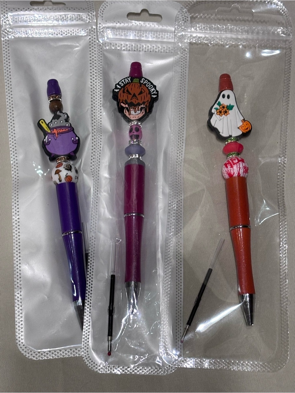 Halloween beaded pens - Set of 3 pumpkin ghost cauldron